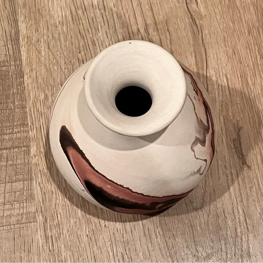 Vintage Nemadji Indian Earth Pottery Vase Mauve Brown Swirl‎ Hand Made USA 5” H